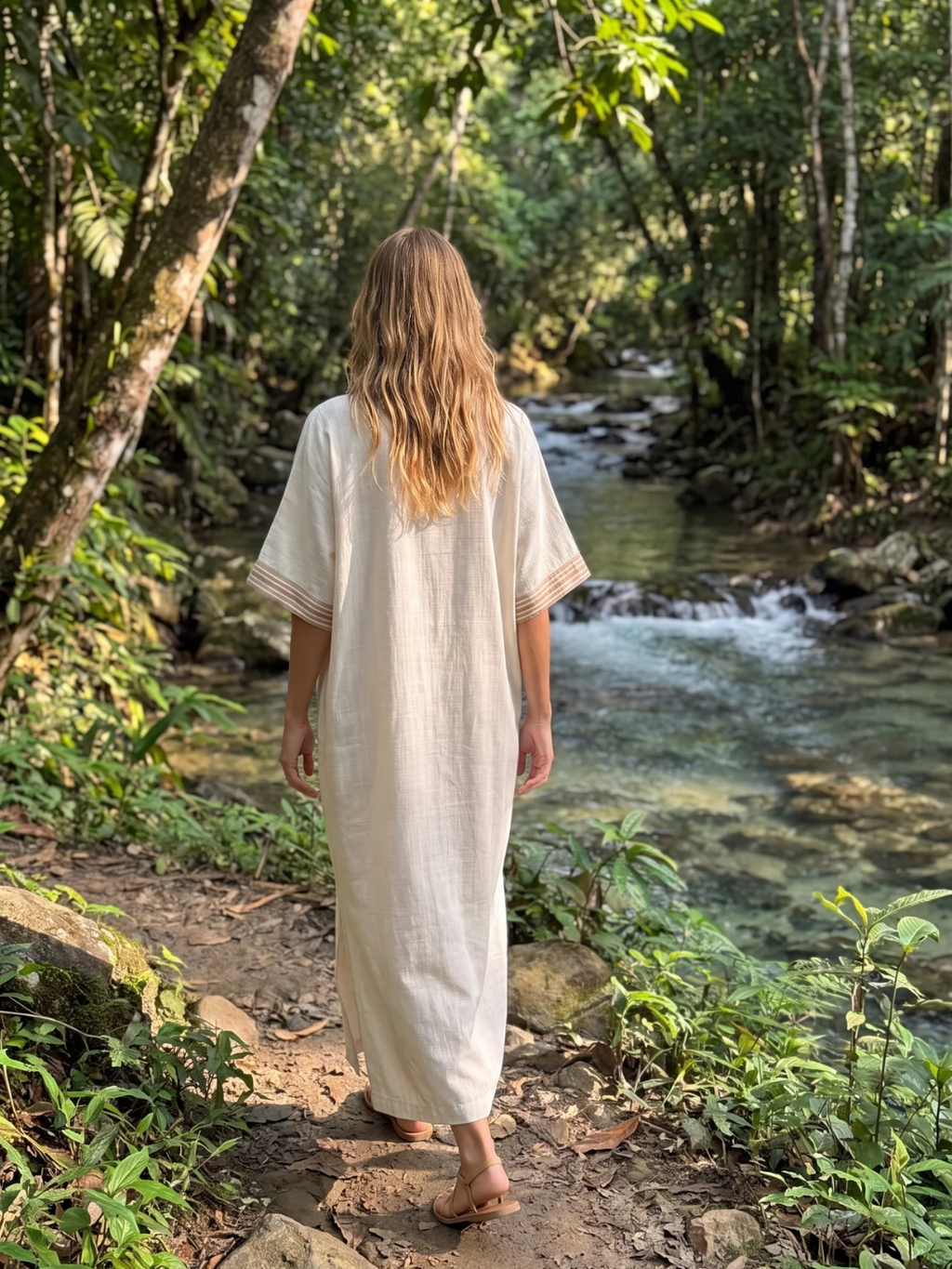 Solange | Contrast Trim V-Neck Kaftan Maxi Dress