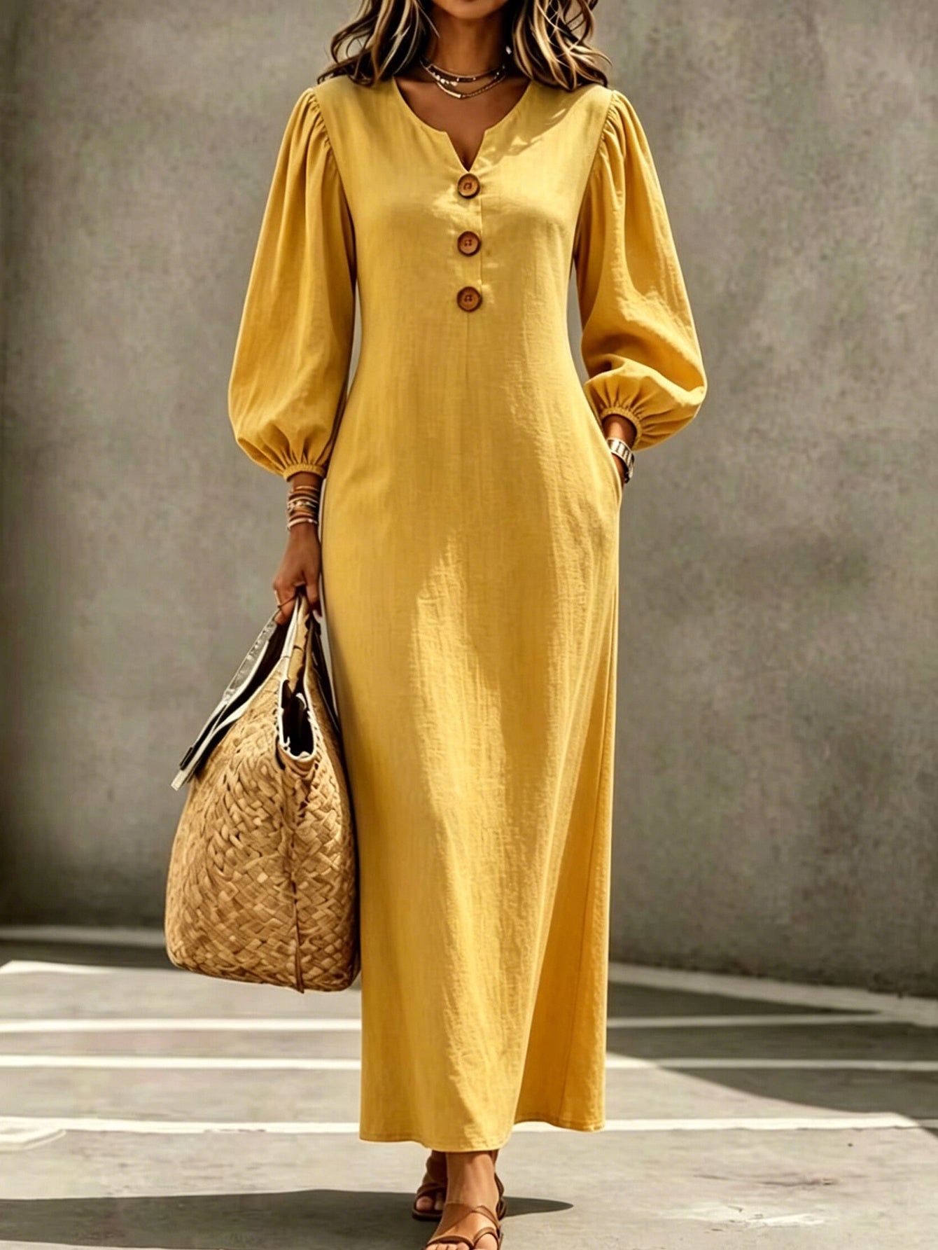 Presley | Puff Sleeve V-Neck Maxi Dress