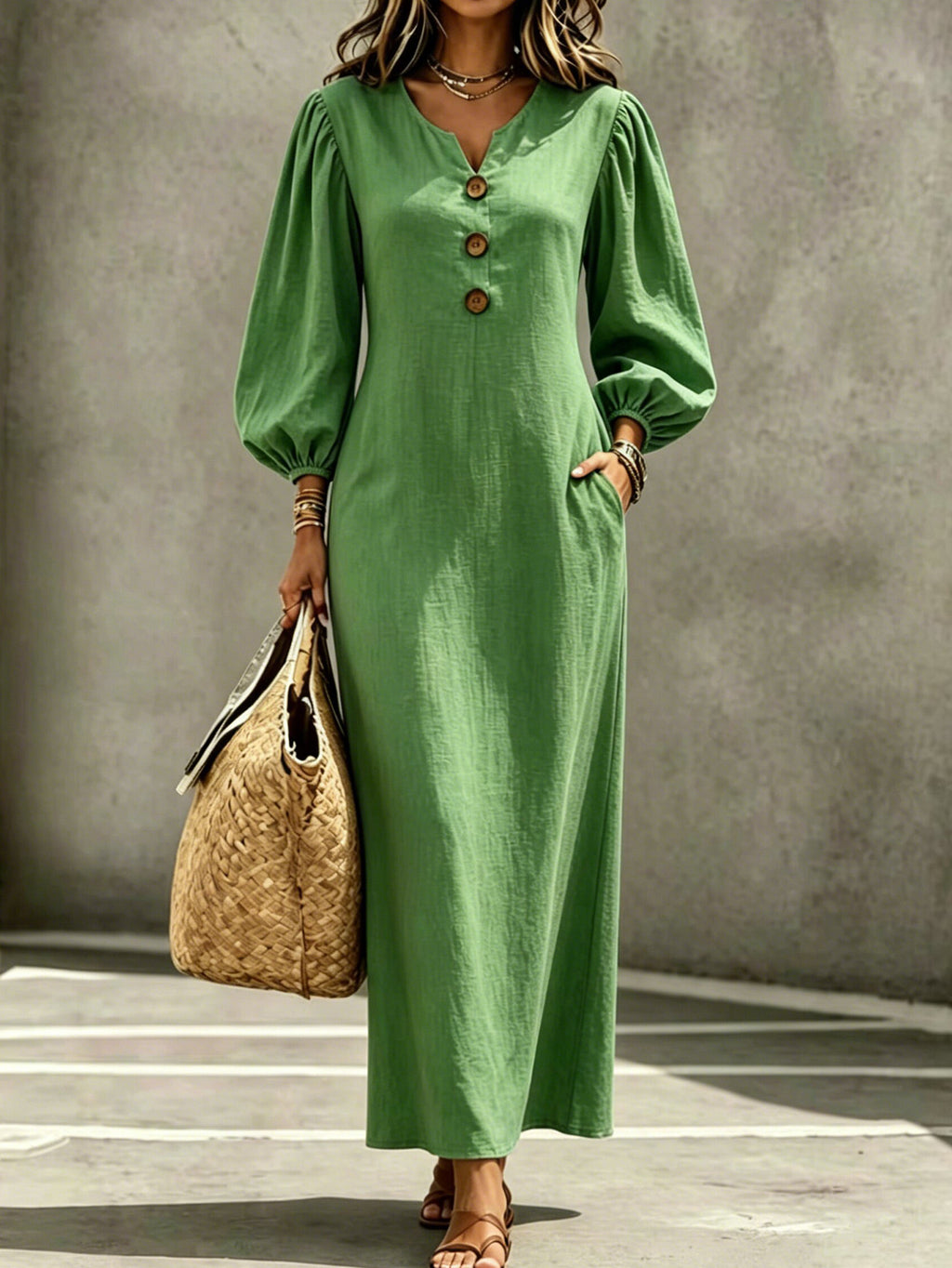 Presley | Puff Sleeve V-Neck Maxi Dress