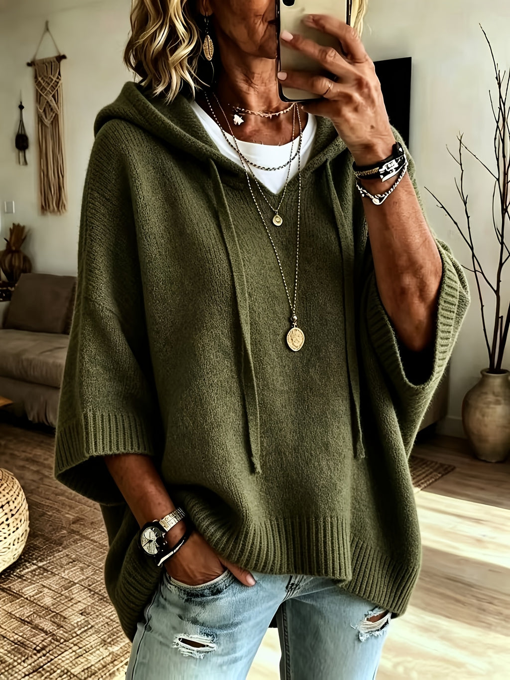 Rue | Drop Shoulder Drawstring Hoodie - view 11