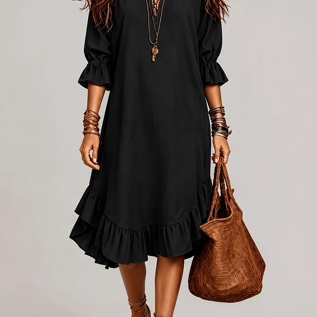 Blakely | Ruffle Sleeve V-Neck Midi Dress