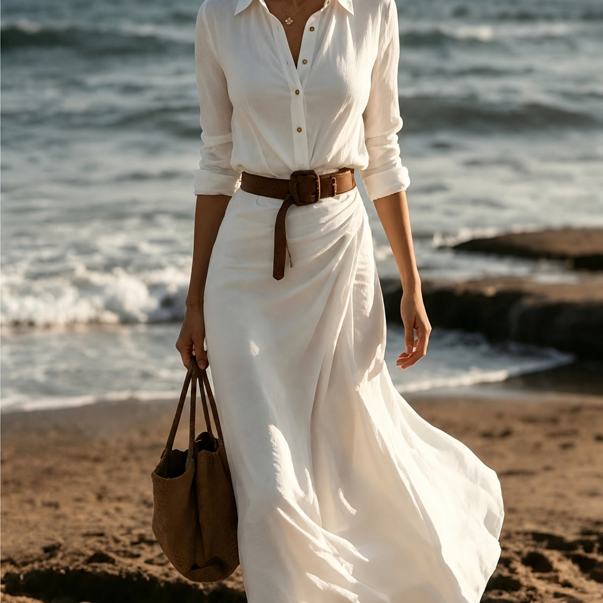 Reese | Collared Button-Front Belted Shirt Maxi Dress