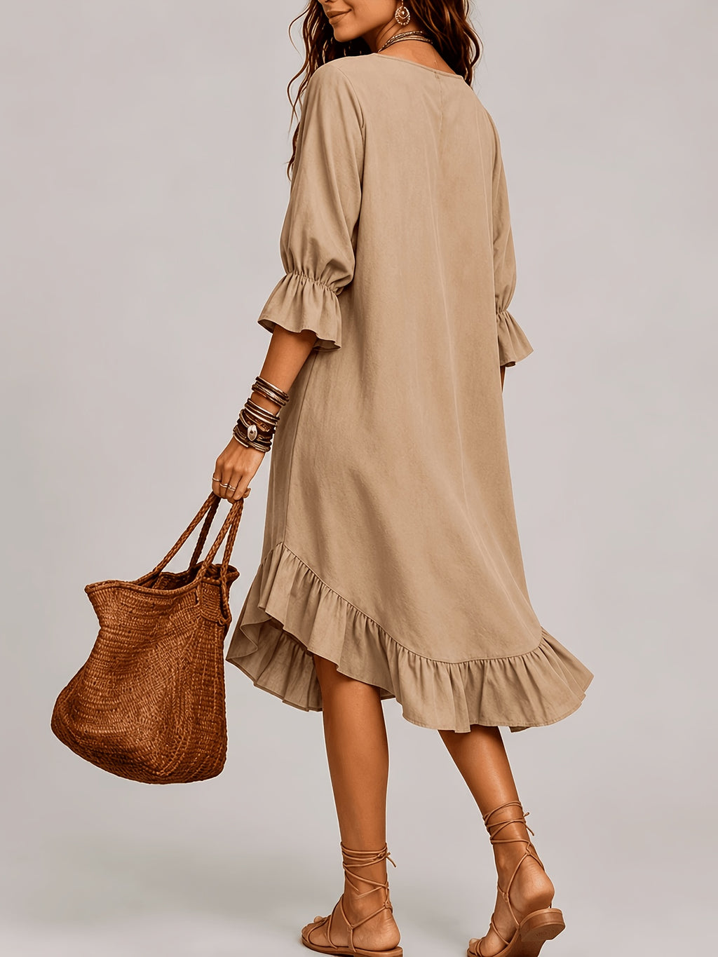 Blakely | Ruffle Sleeve V-Neck Midi Dress