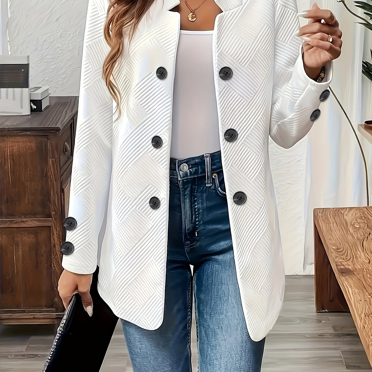 Genevieve | Textured Double Button Pocket Coat - view 13