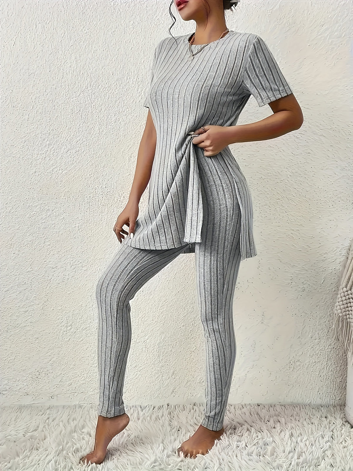 Noor | Striped Short Sleeve Lounge Set - view 7
