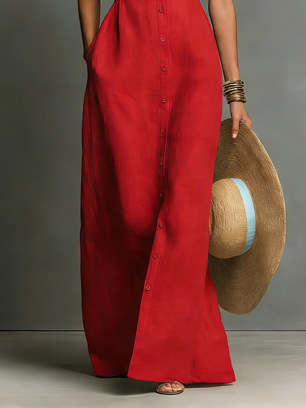 Opal Women's Linen Maxi Shirt Dress