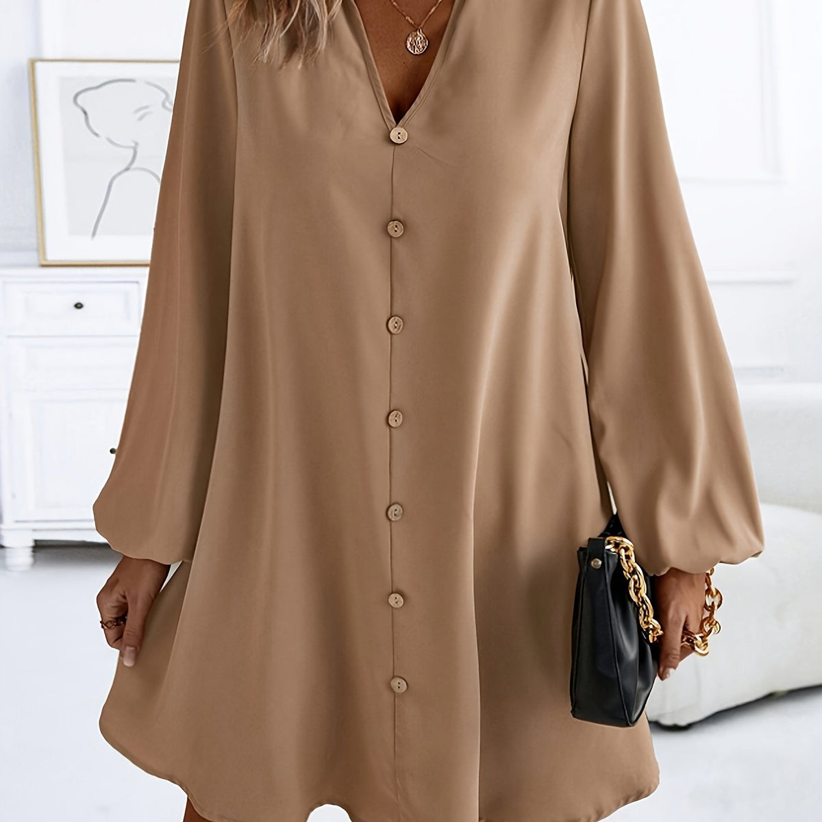 Emerson | Single-Breasted V-Neck Long Sleeve Dress
