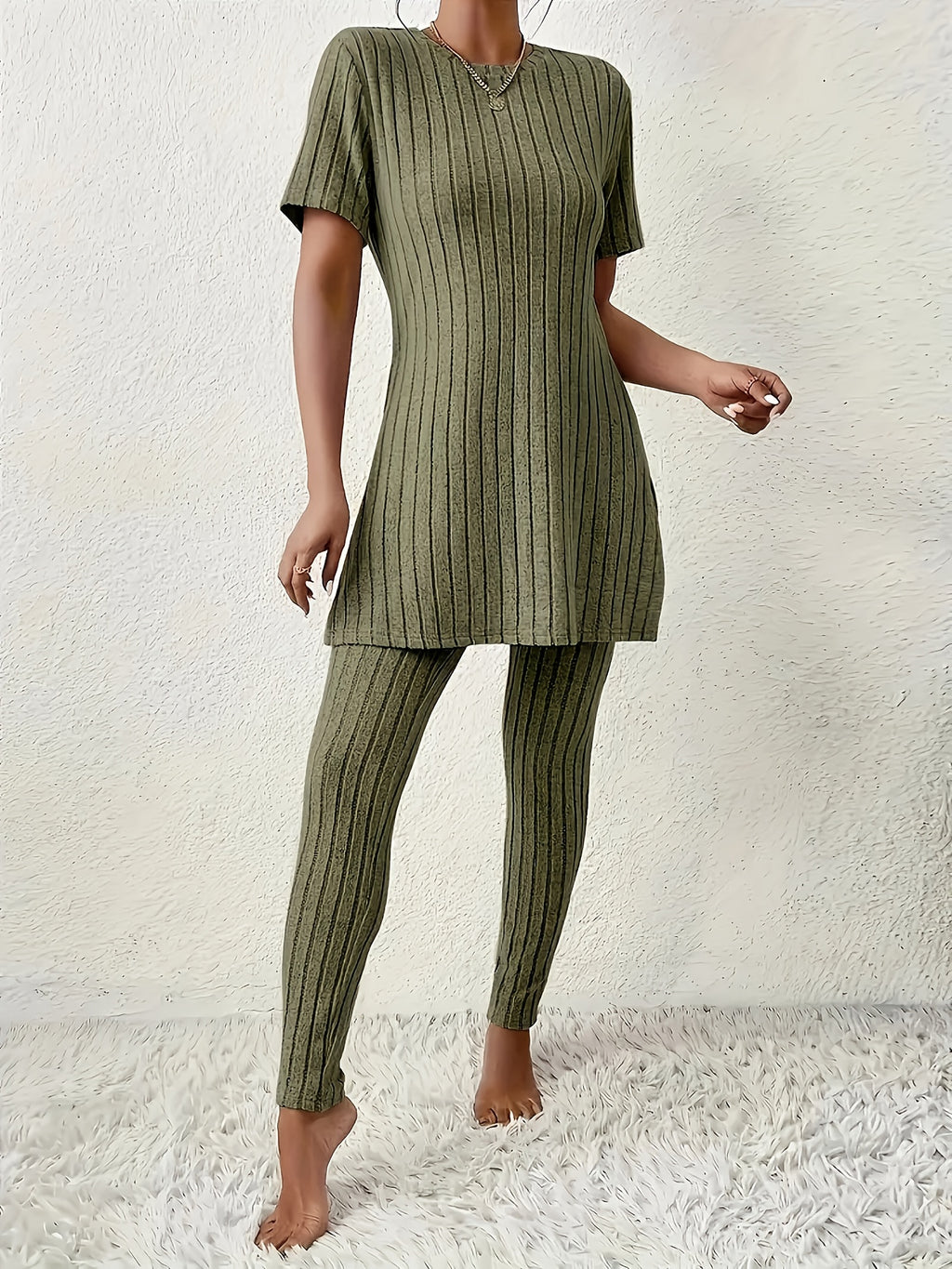Noor | Striped Short Sleeve Lounge Set - view 9
