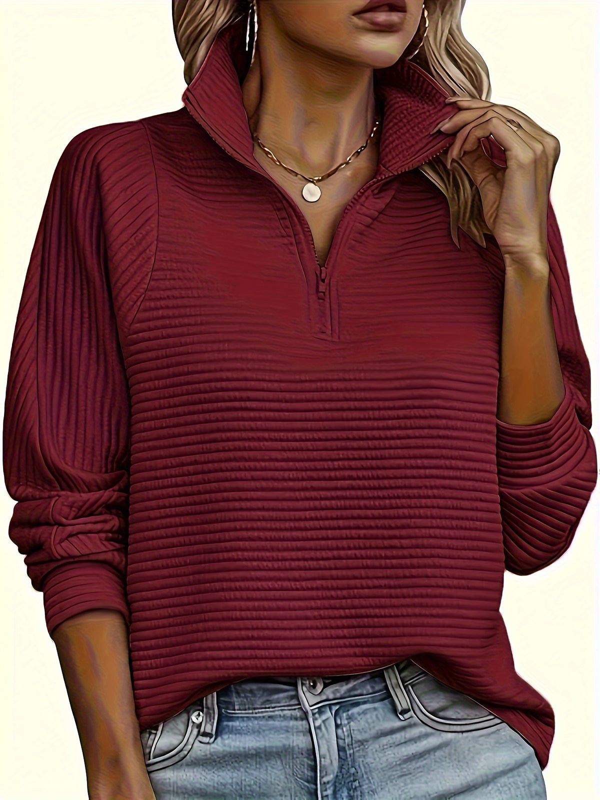 Delphine | Half Zip V Neck Pullover Sweater - view 9