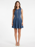 Georgiana | Jewel Button Fit-and-Flare Denim Mini Dress