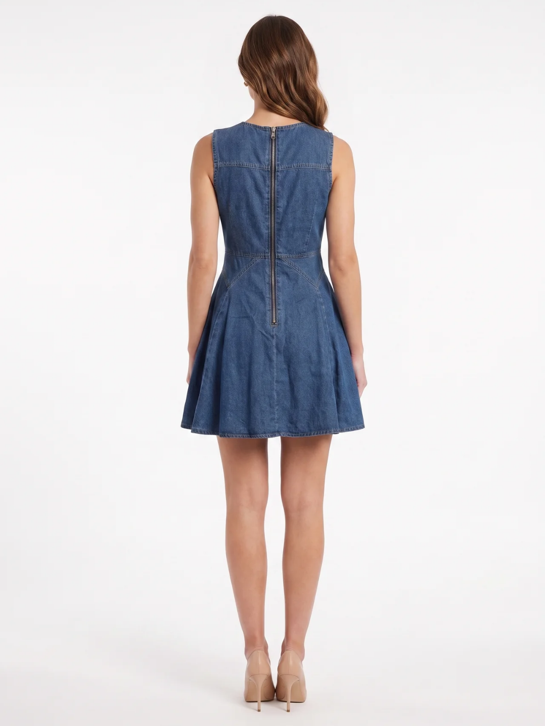 Georgiana | Jewel Button Fit-and-Flare Denim Mini Dress
