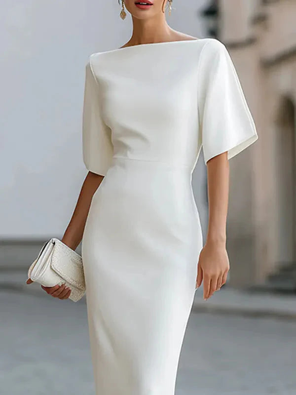 Elise Women's Boat Neck Ruffle Sleeve Midi Dress