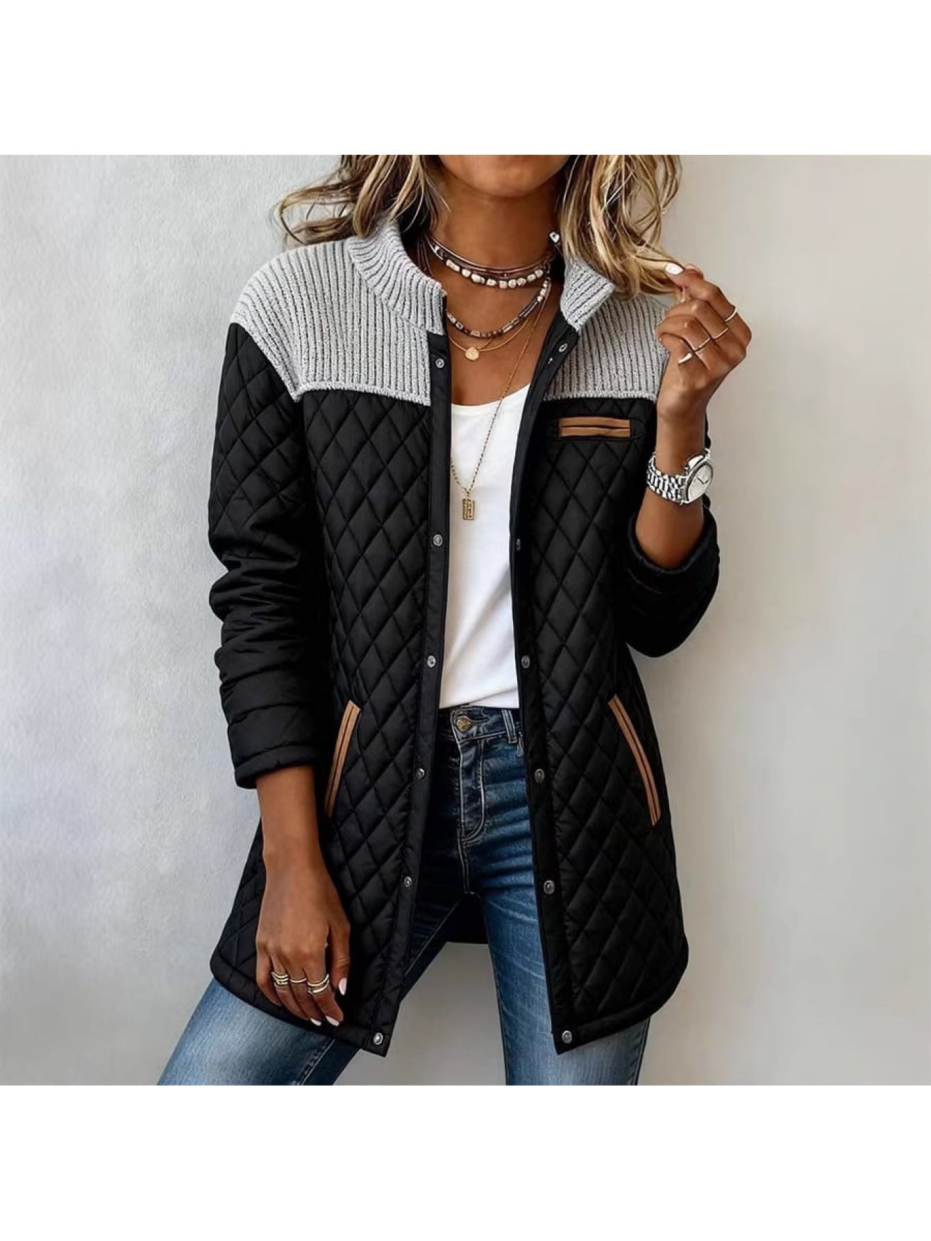 Orla | Raglan Sleeve Quilted Button Coat - view 2