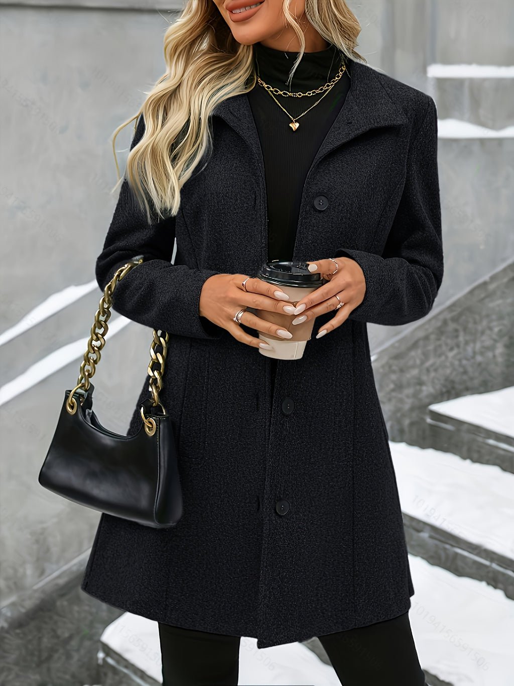 Verena | Stand Collar Textured Overcoat - view 6