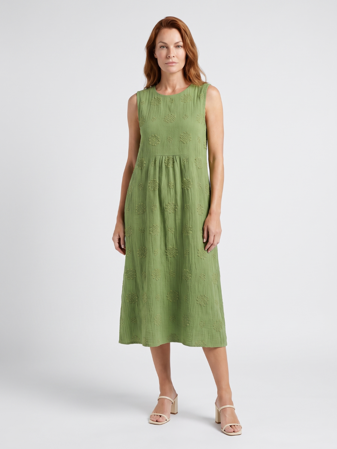 Sylvie | Embroidered Round Neck A-Line Midi Dress