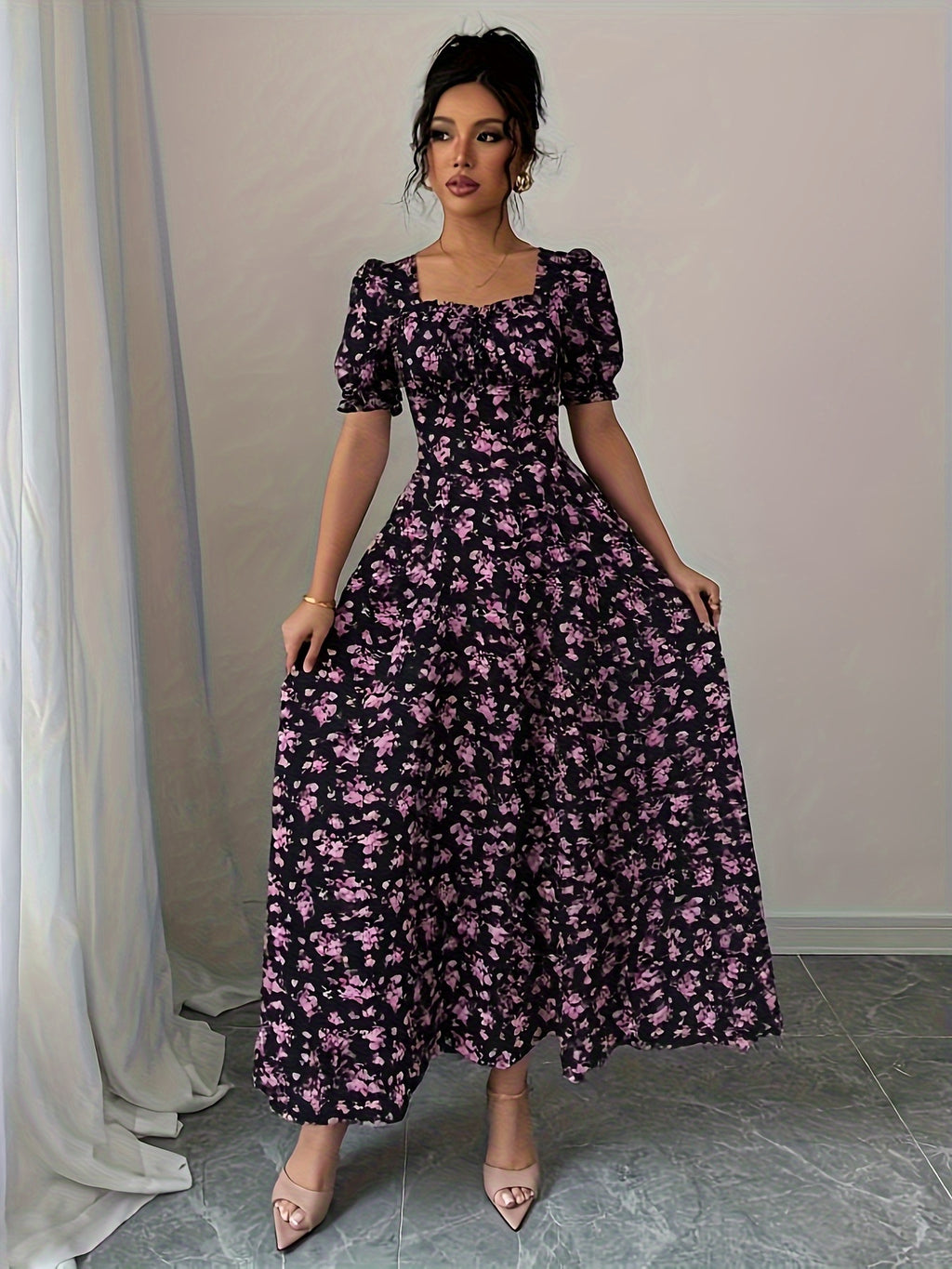 Ainsley | Floral Print Tie-Back Maxi Dress