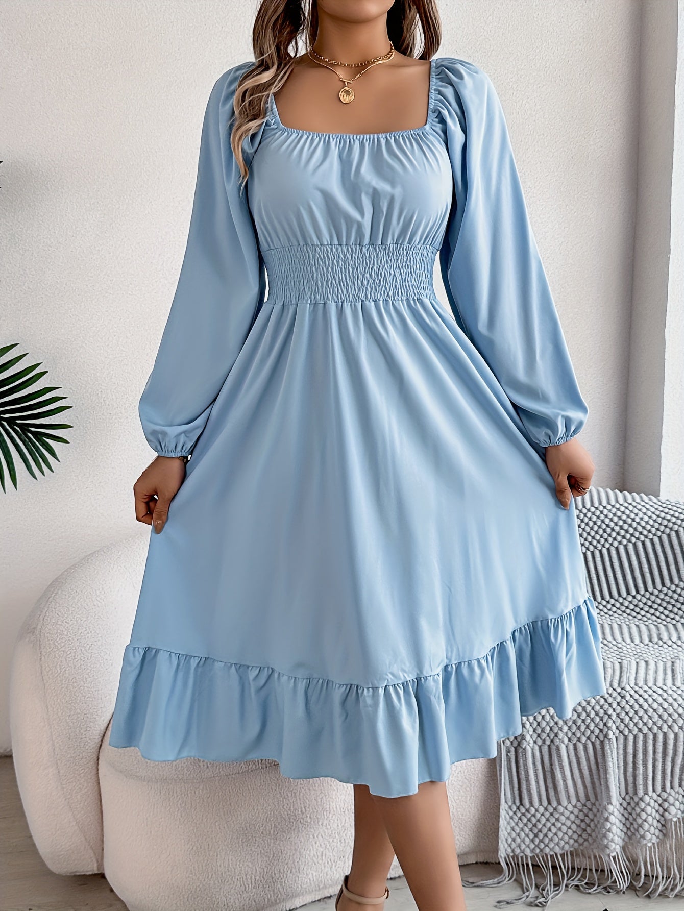Lennon | Square Neck Waist-Cinching A-Line Dress