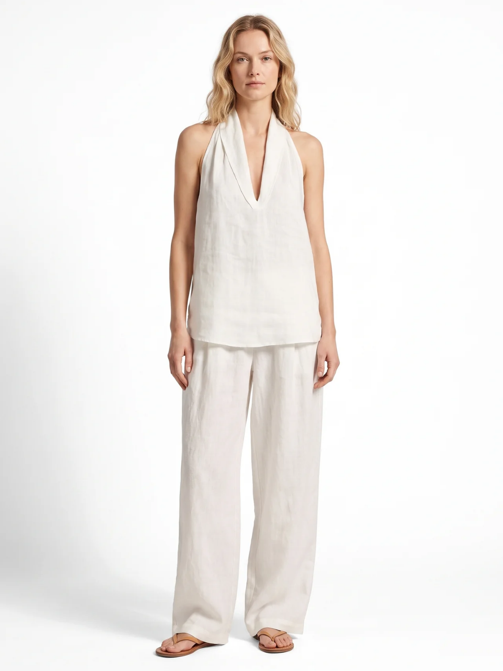 Ines | Halter V-Neck Wide-Leg Two-Piece Set