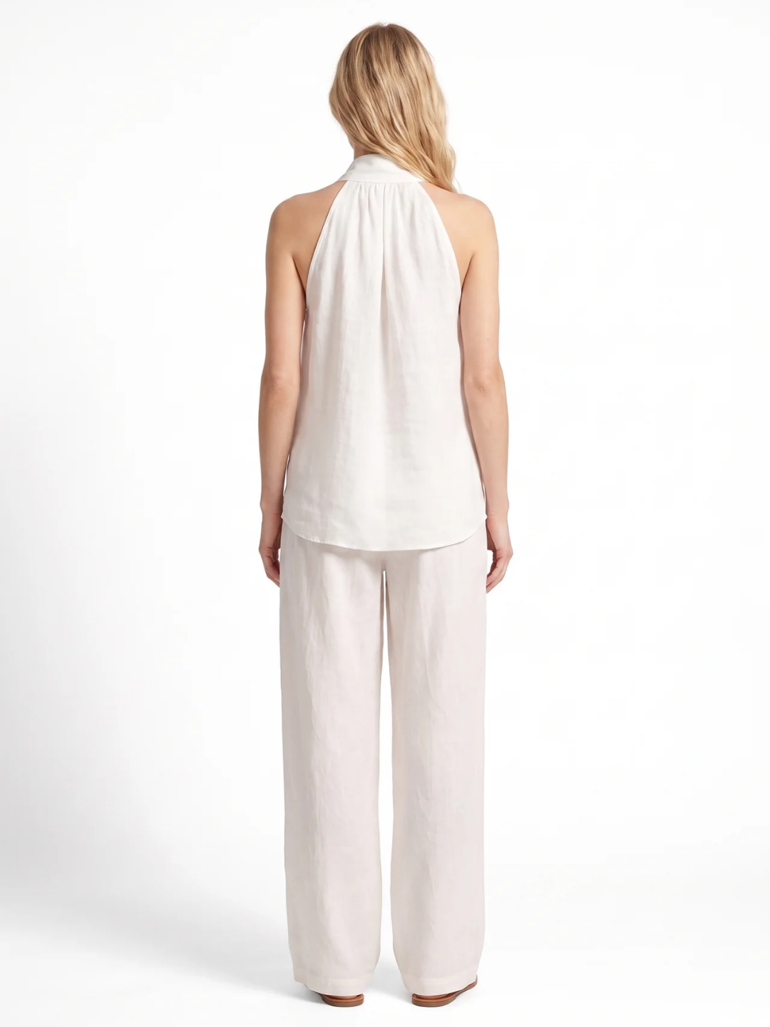 Ines | Halter V-Neck Wide-Leg Two-Piece Set