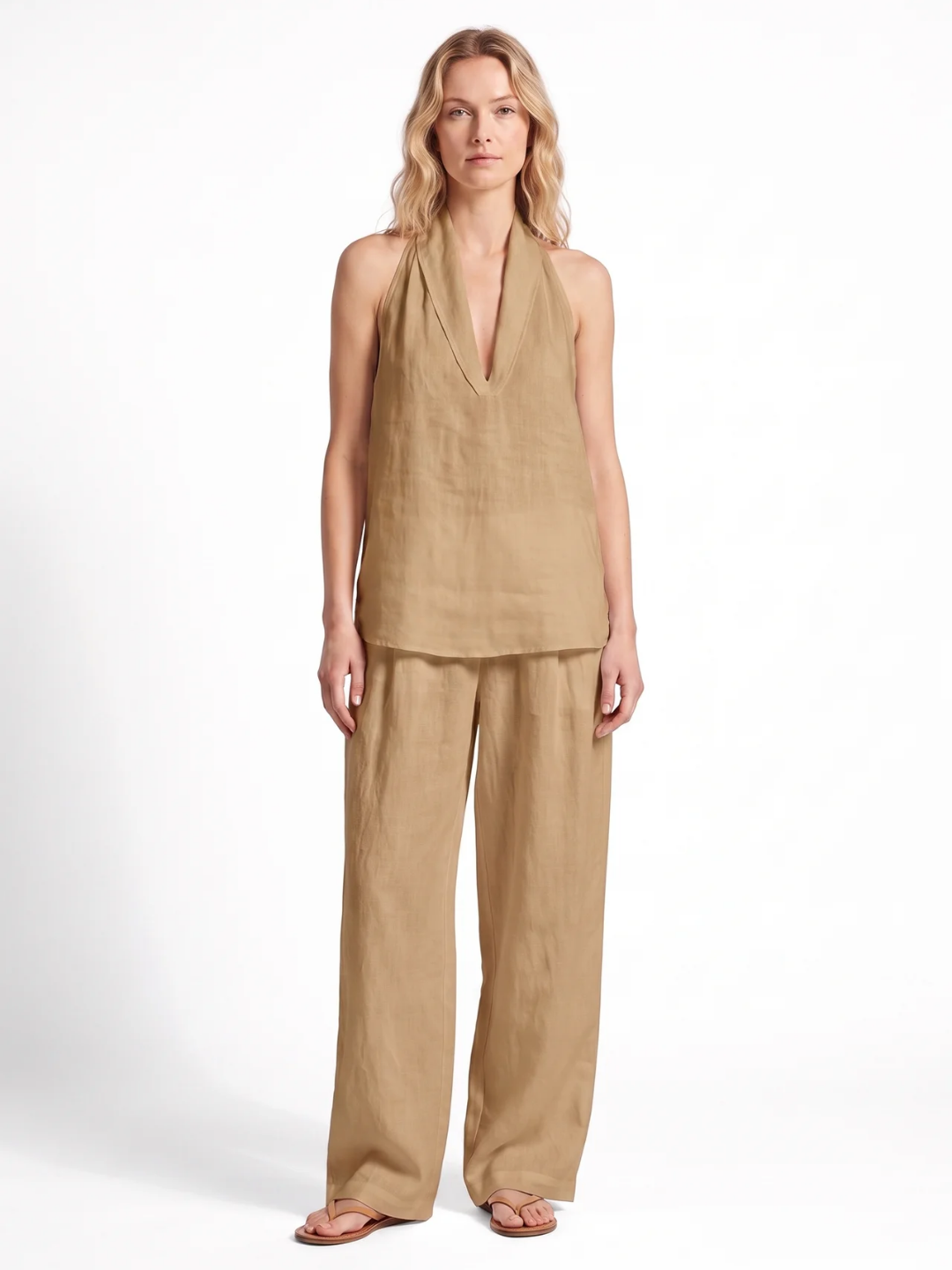 Ines | Halter V-Neck Wide-Leg Two-Piece Set