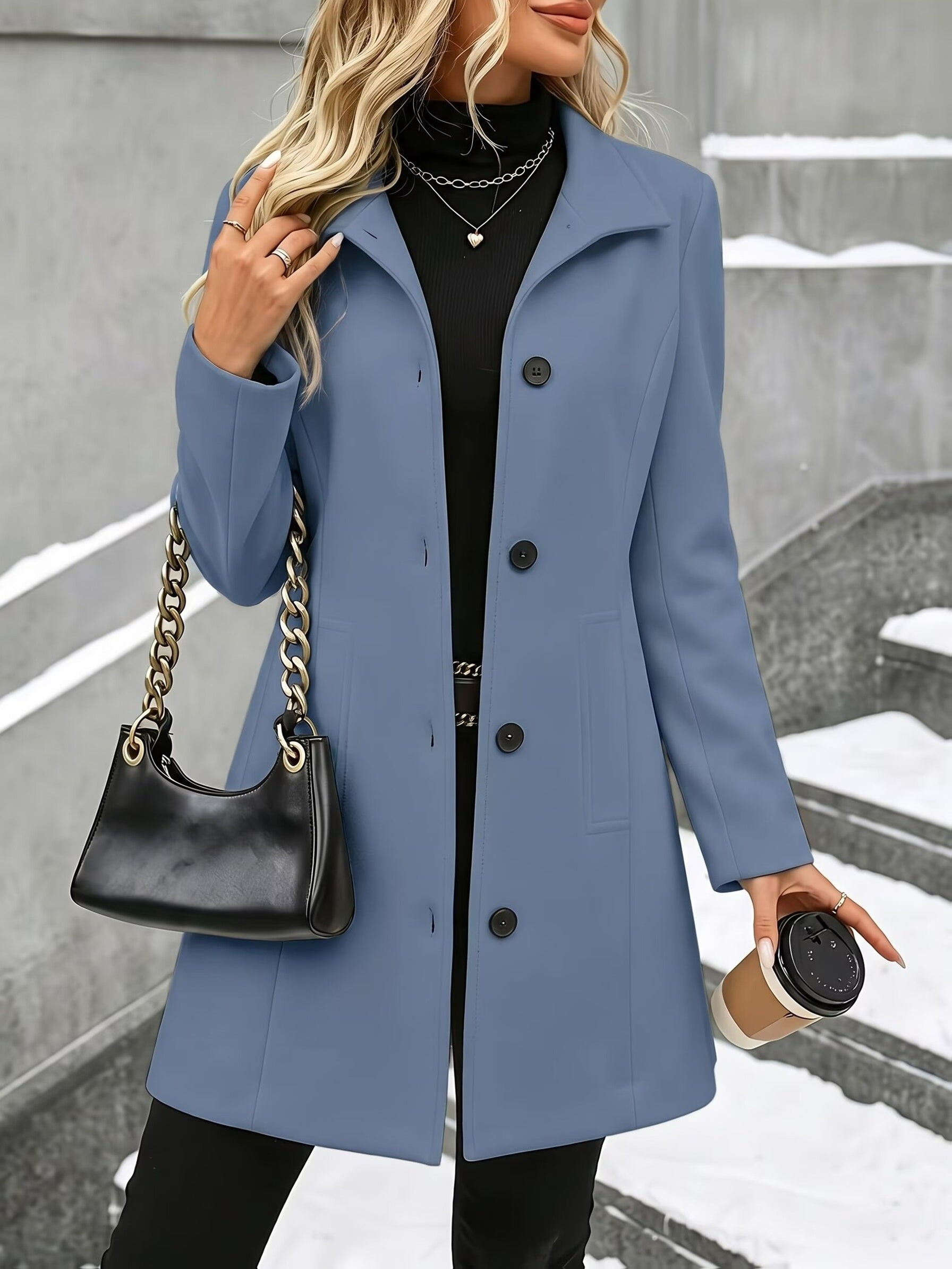 Verena | Stand Collar Textured Overcoat - view 7