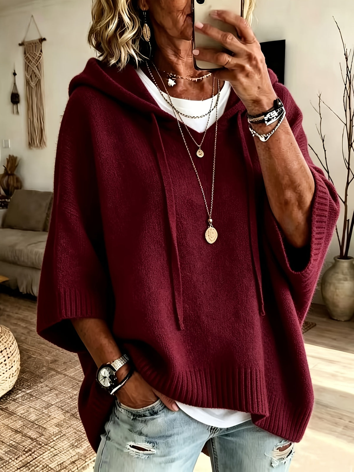 Rue | Drop Shoulder Drawstring Hoodie - view 7