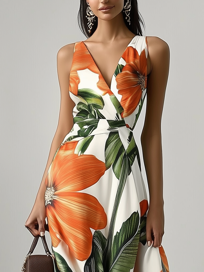 Yvonne Women's Floral Satin A-Line Maxi Dress with Pockets