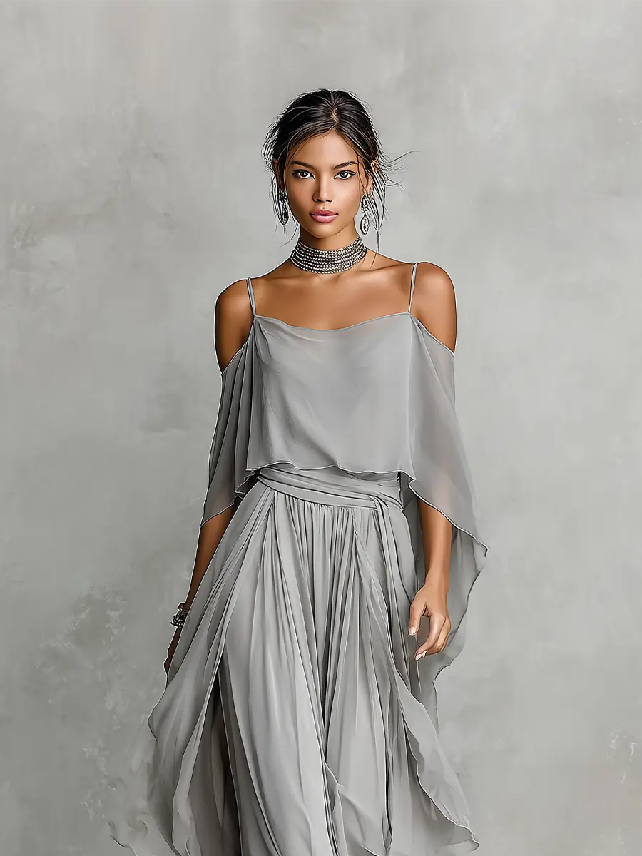 Whitney Women's Chiffon Cold-Shoulder Set