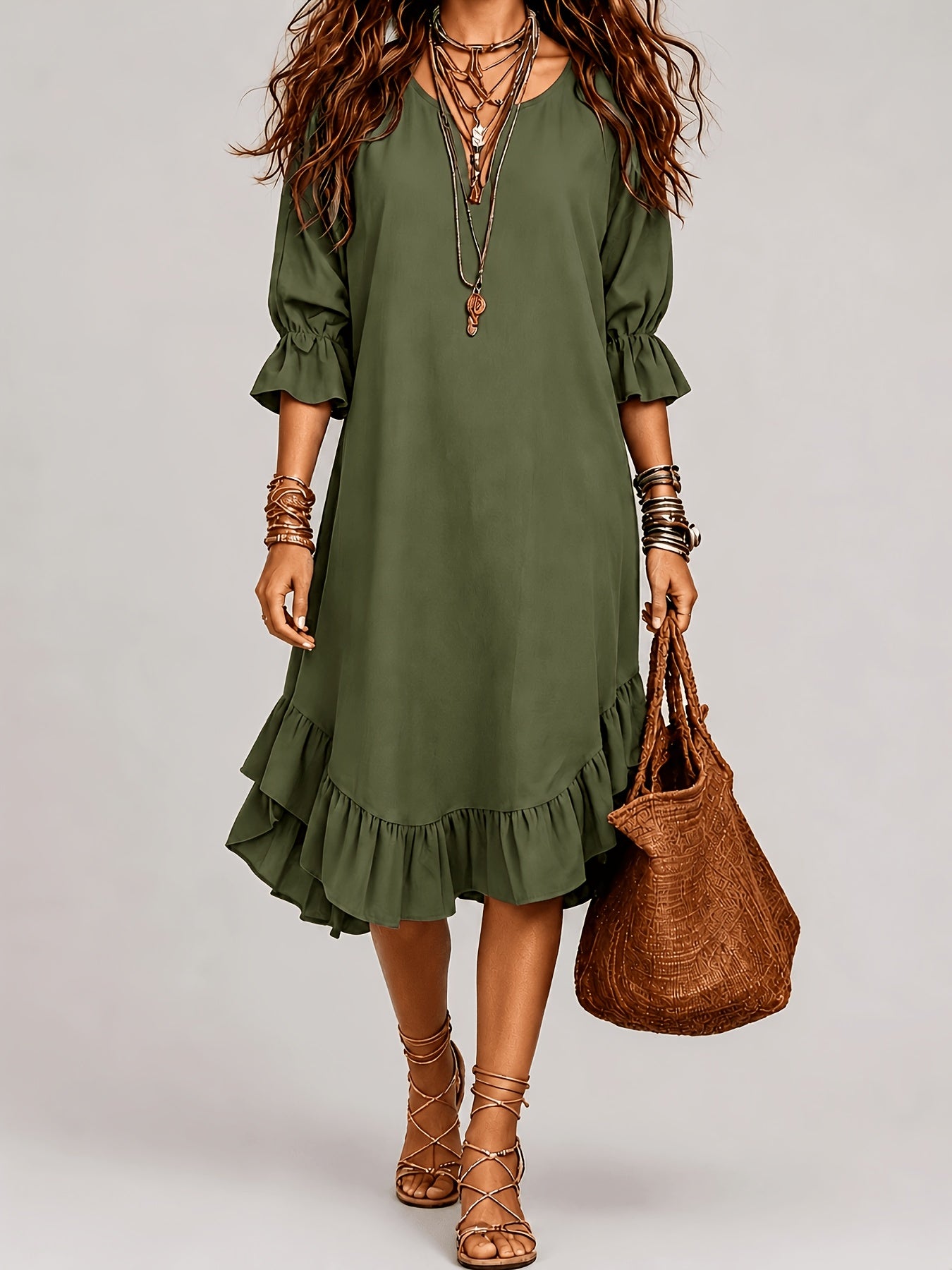 Blakely | Ruffle Sleeve V-Neck Midi Dress