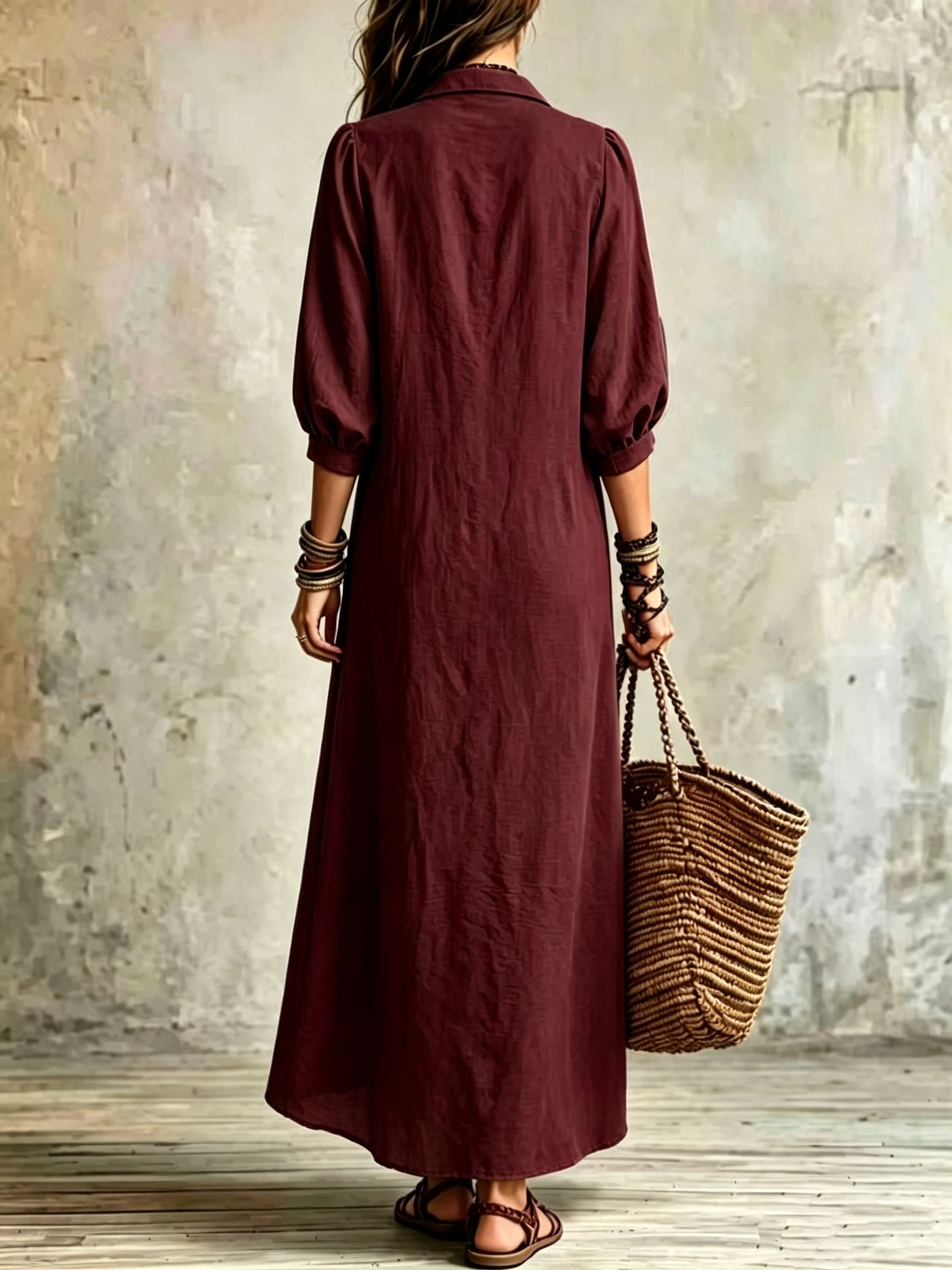 Alina | Lapel Front-Slit Button Maxi Dress