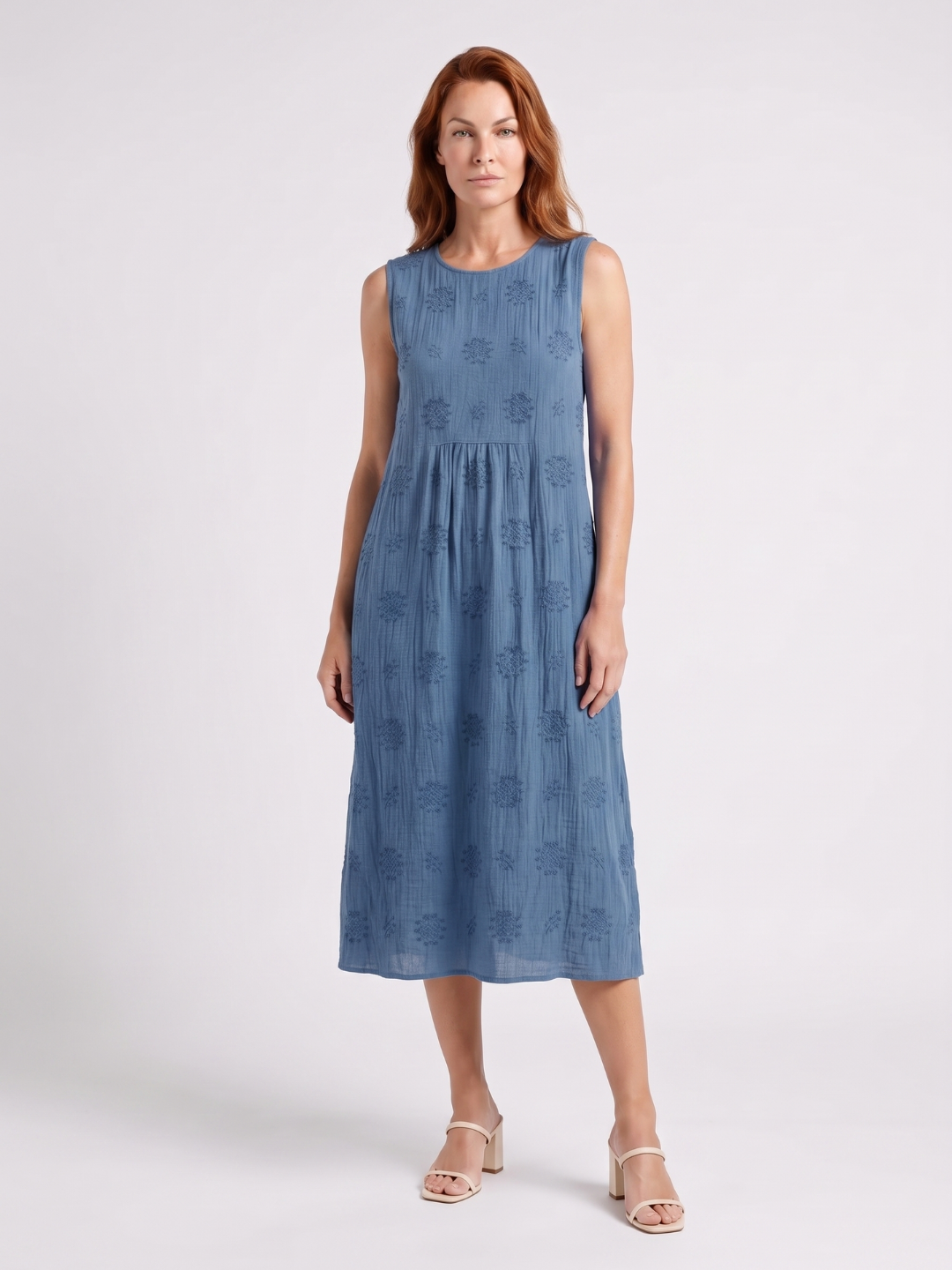 Sylvie | Embroidered Round Neck A-Line Midi Dress