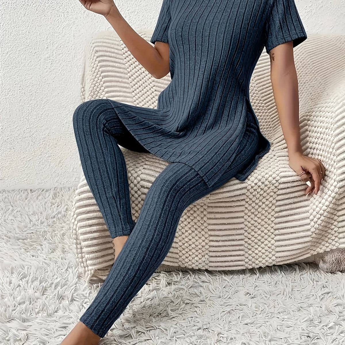 Noor | Striped Short Sleeve Lounge Set - view 13