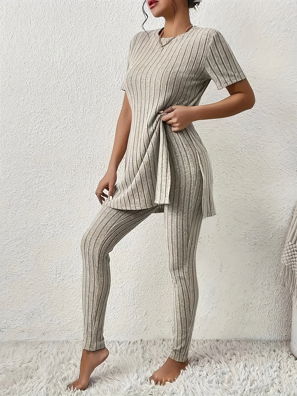 Noor | Striped Short Sleeve Lounge Set - view 6