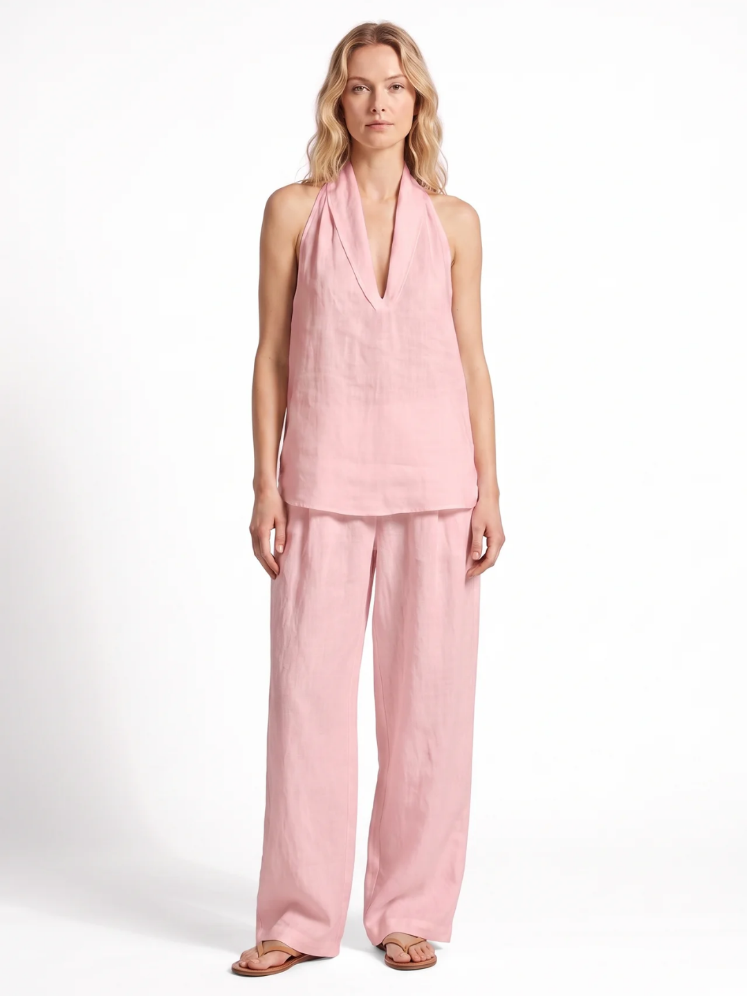 Ines | Halter V-Neck Wide-Leg Two-Piece Set