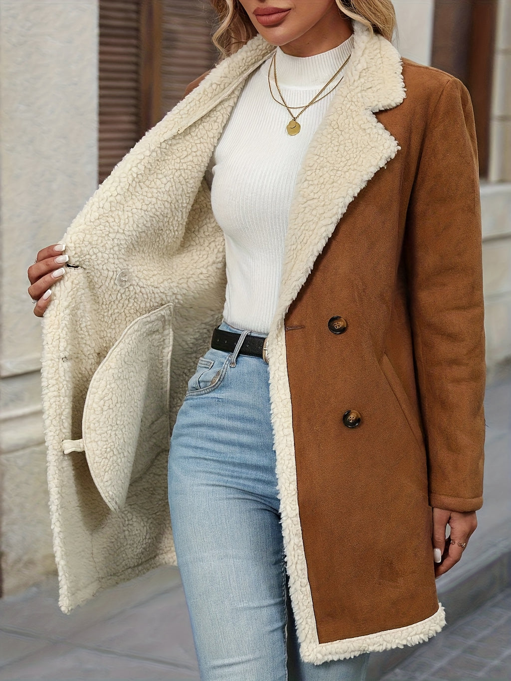 Edith | Double Breasted Plush Lined Coat - front view
