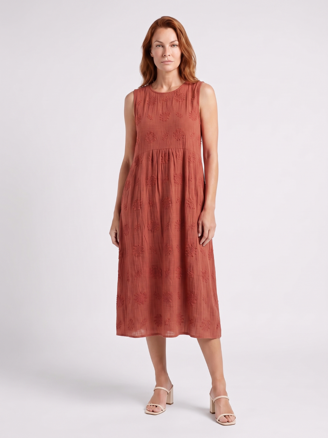 Sylvie | Embroidered Round Neck A-Line Midi Dress