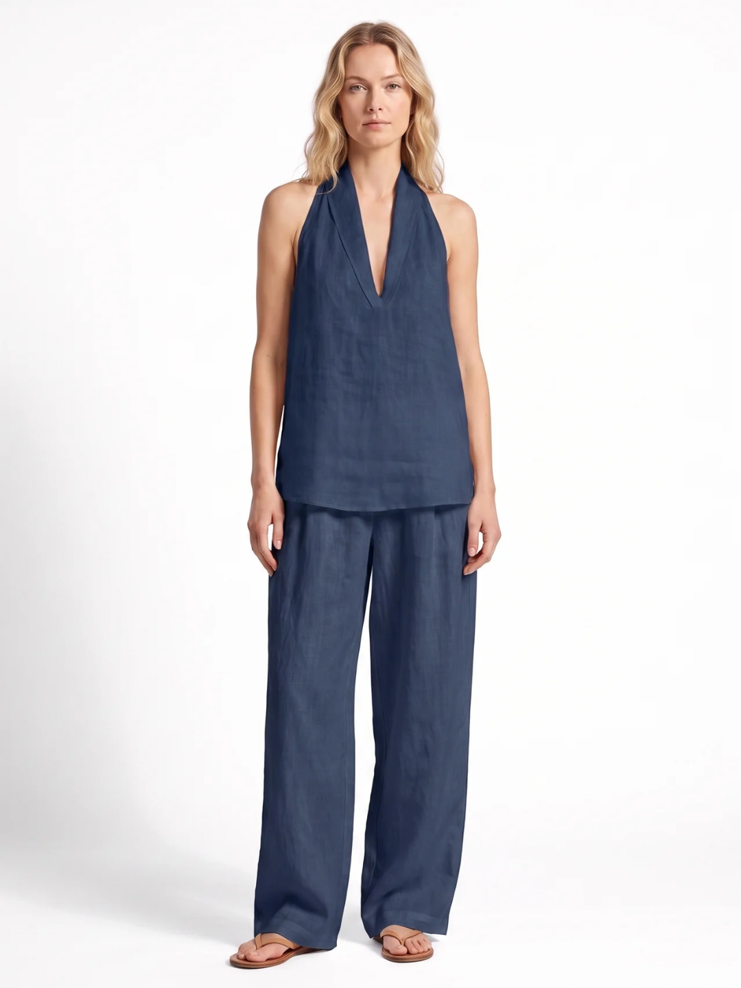 Ines | Halter V-Neck Wide-Leg Two-Piece Set