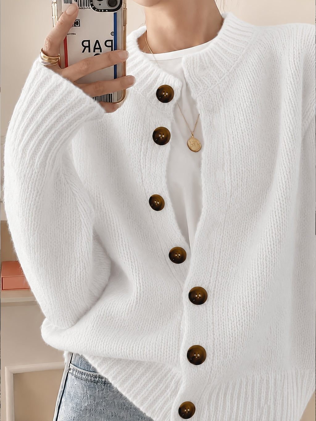 Anouk | Button Front Crew Neck Cardigan - view 5
