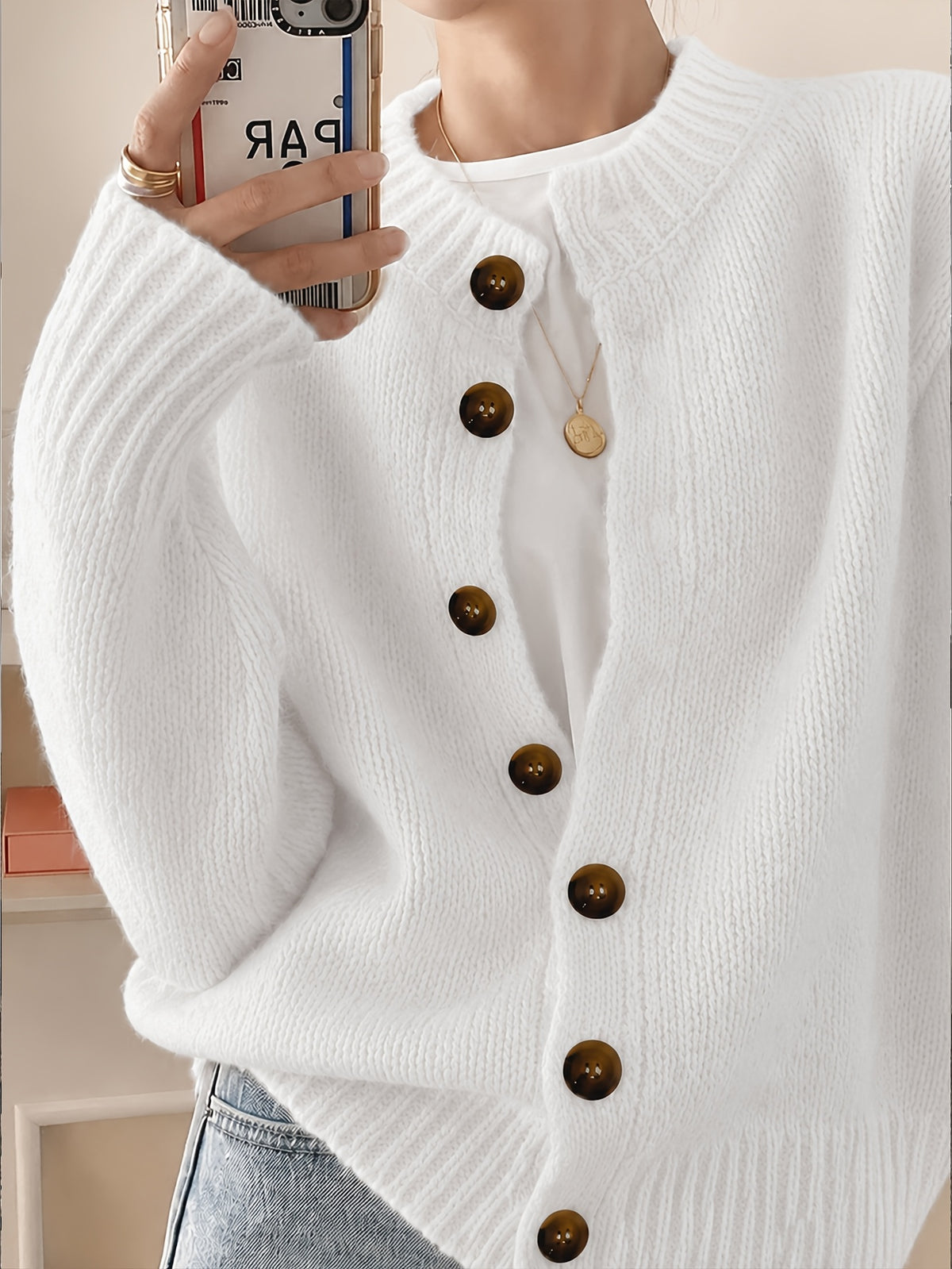 Anouk | Button Front Crew Neck Cardigan - view 5