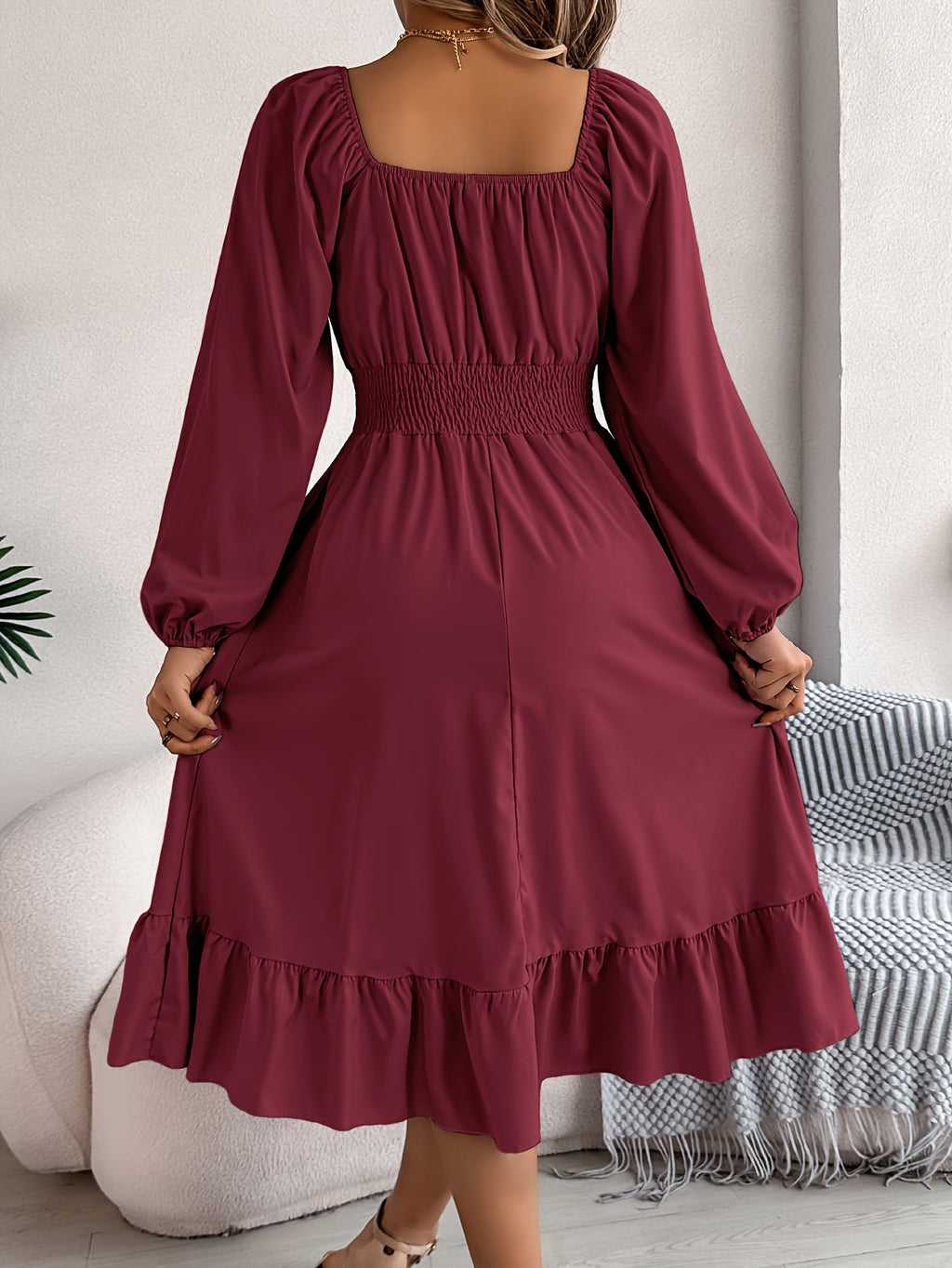 Lennon | Square Neck Waist-Cinching A-Line Dress