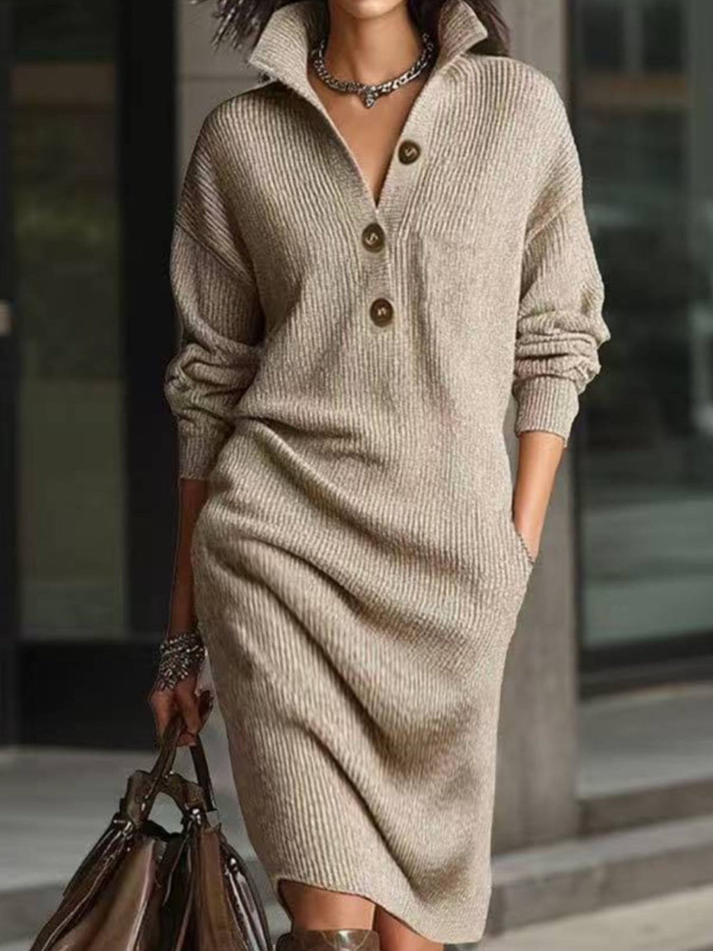 Kennedy | Raglan Sleeve Single-Breasted Dress