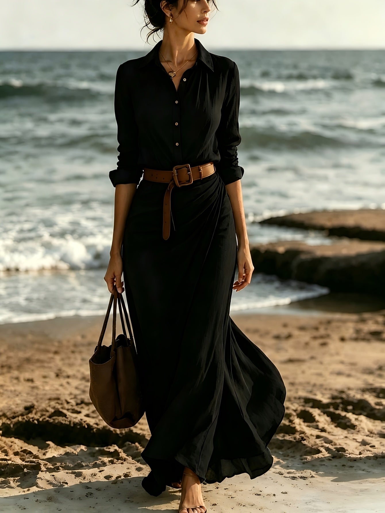Reese | Collared Button-Front Belted Shirt Maxi Dress