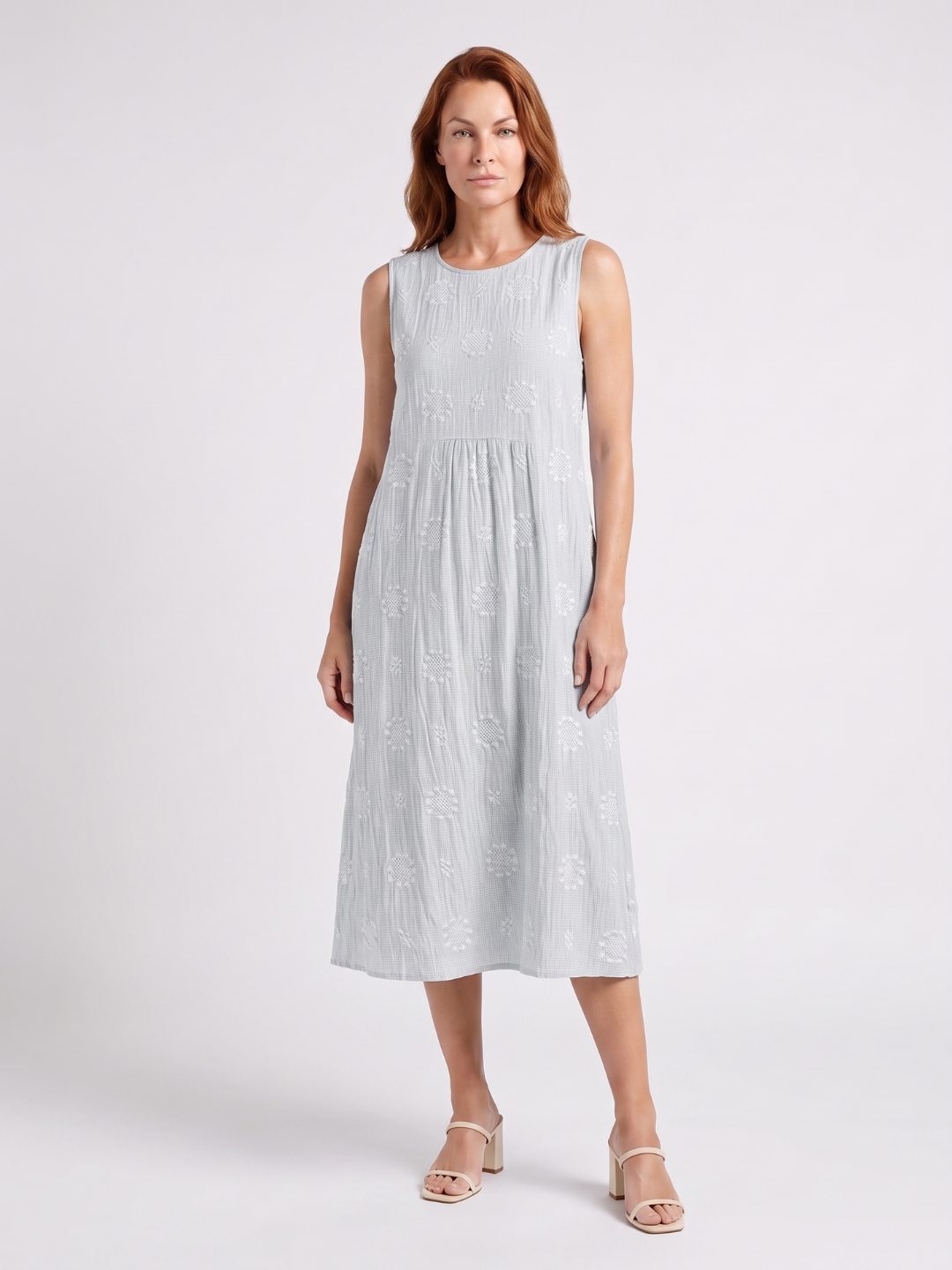 Sylvie | Embroidered Round Neck A-Line Midi Dress