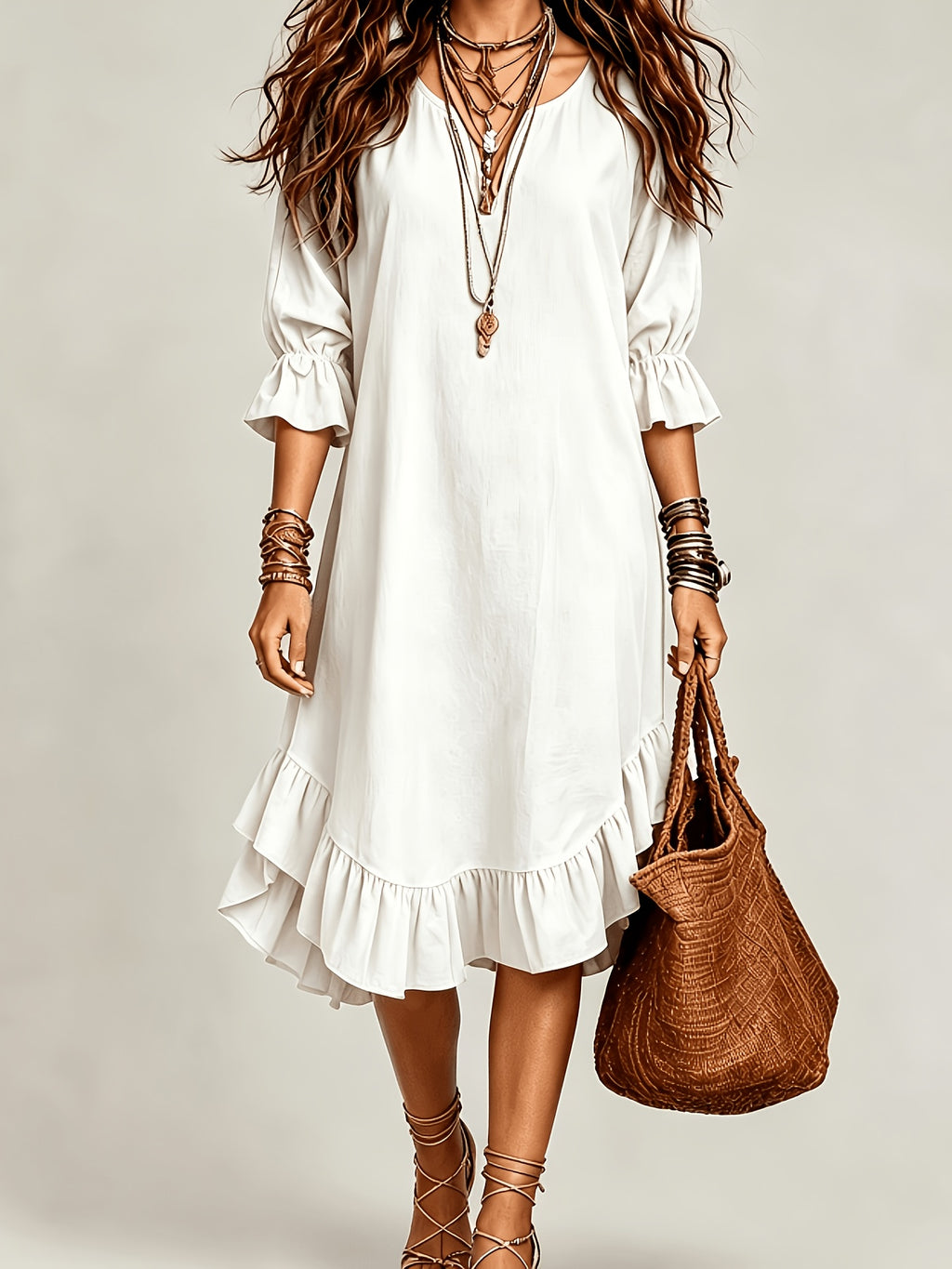 Blakely | Ruffle Sleeve V-Neck Midi Dress