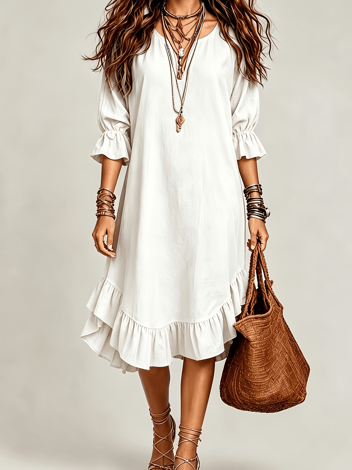 Blakely | Ruffle Sleeve V-Neck Midi Dress