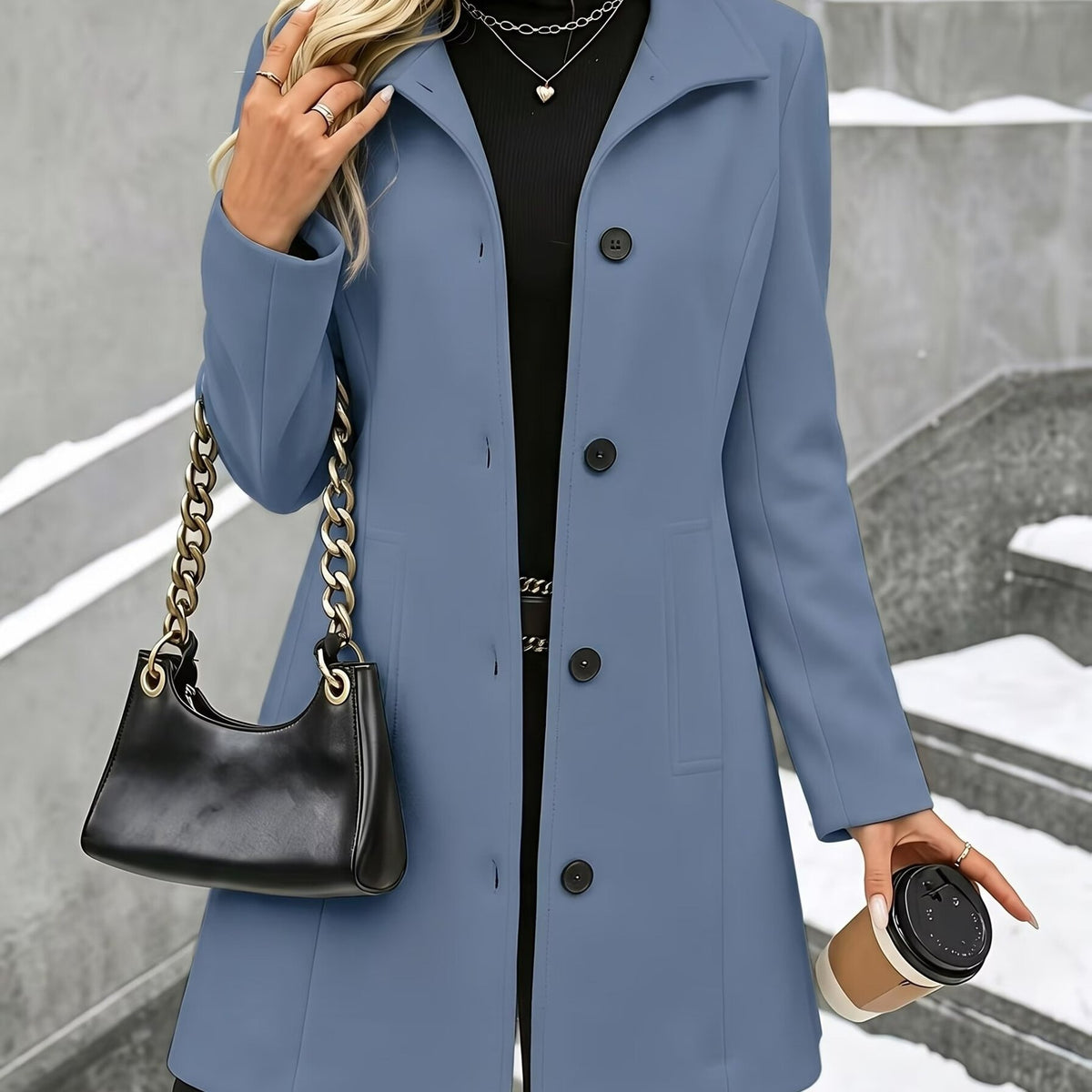 Verena | Stand Collar Textured Overcoat - view 12