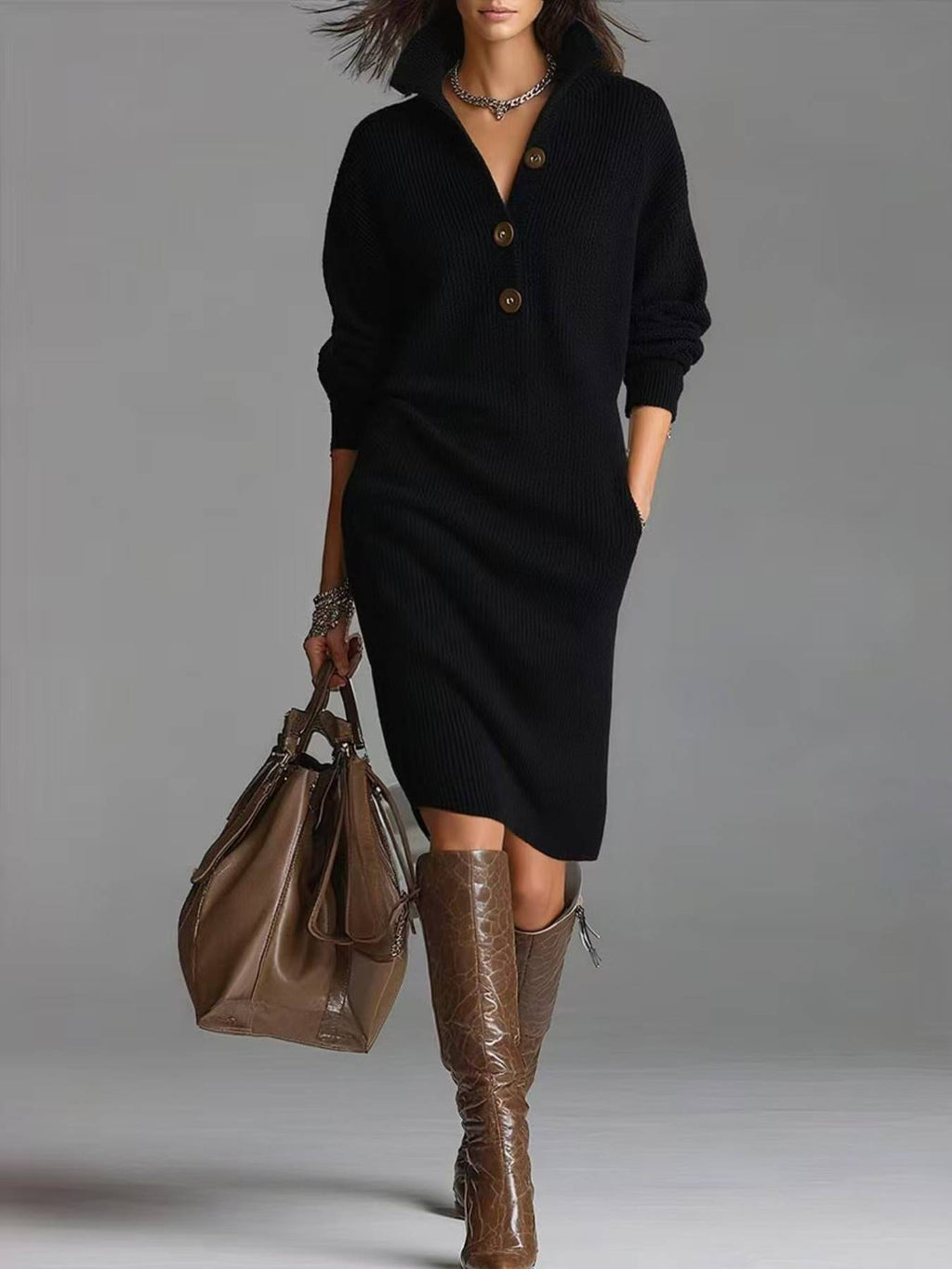 Kennedy | Raglan Sleeve Single-Breasted Dress