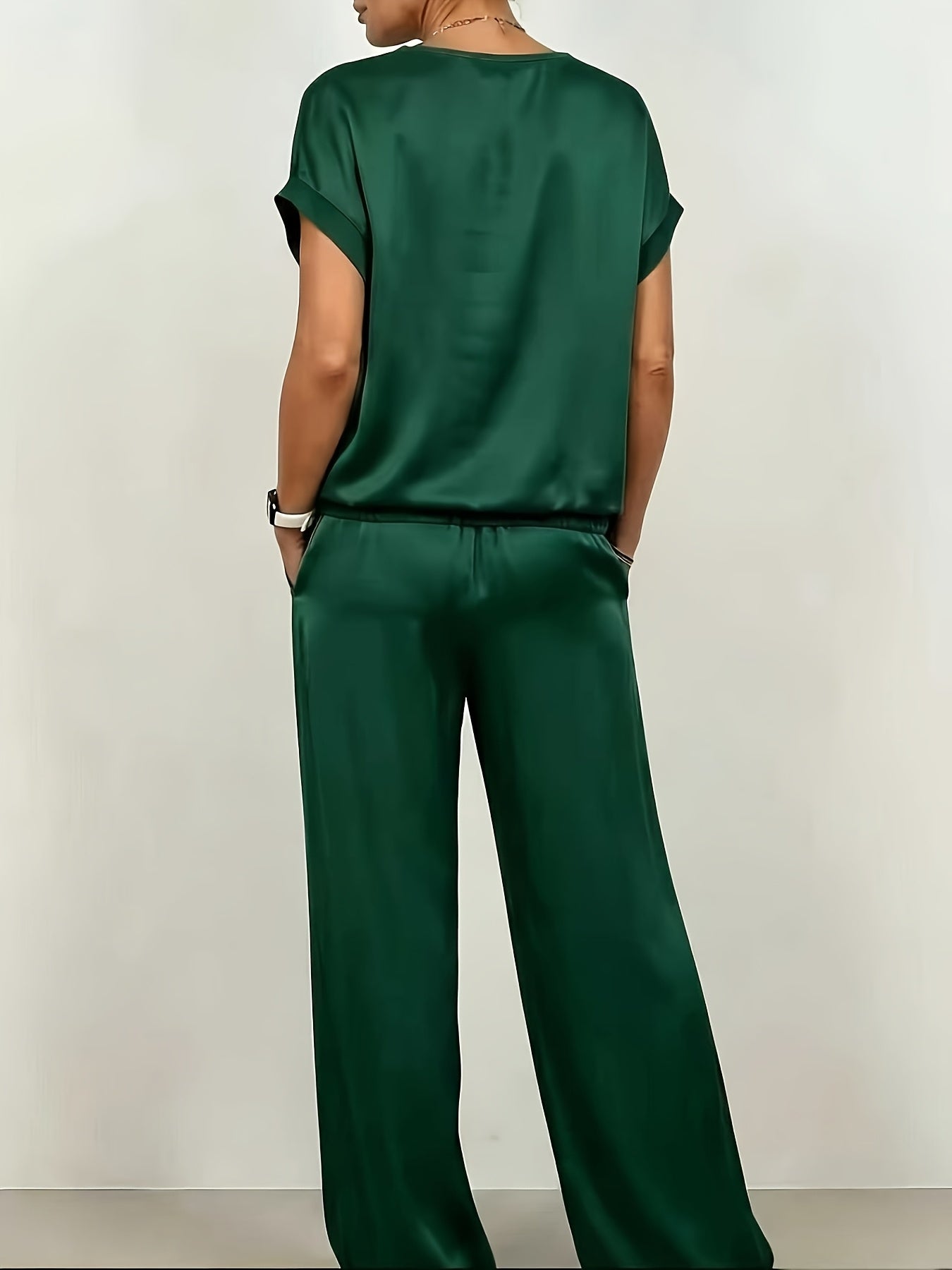 Wren | Satin V-Neck Top and Wide-Leg Pants Set
