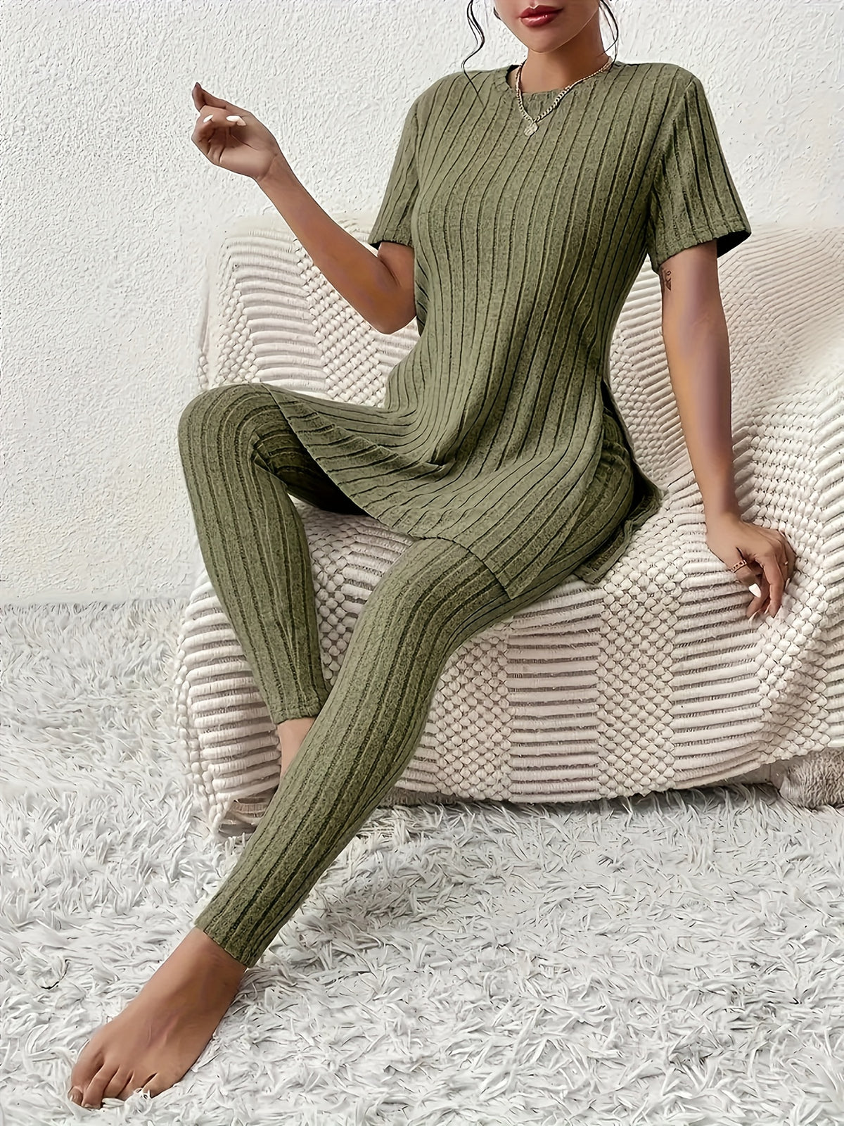 Noor | Striped Short Sleeve Lounge Set - view 2