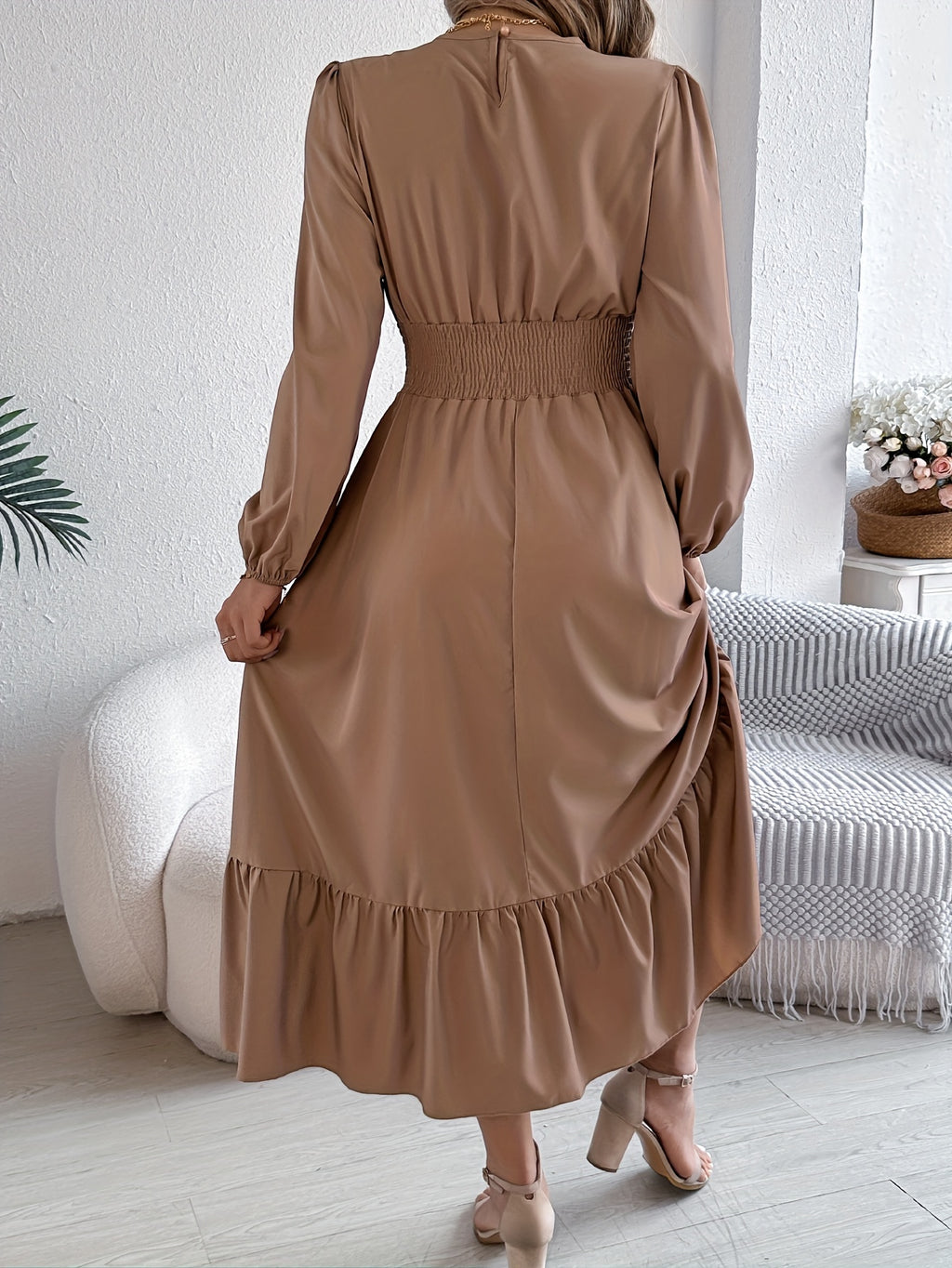 Kinsley | Waist-Gathered Ruffle Hem Maxi Dress